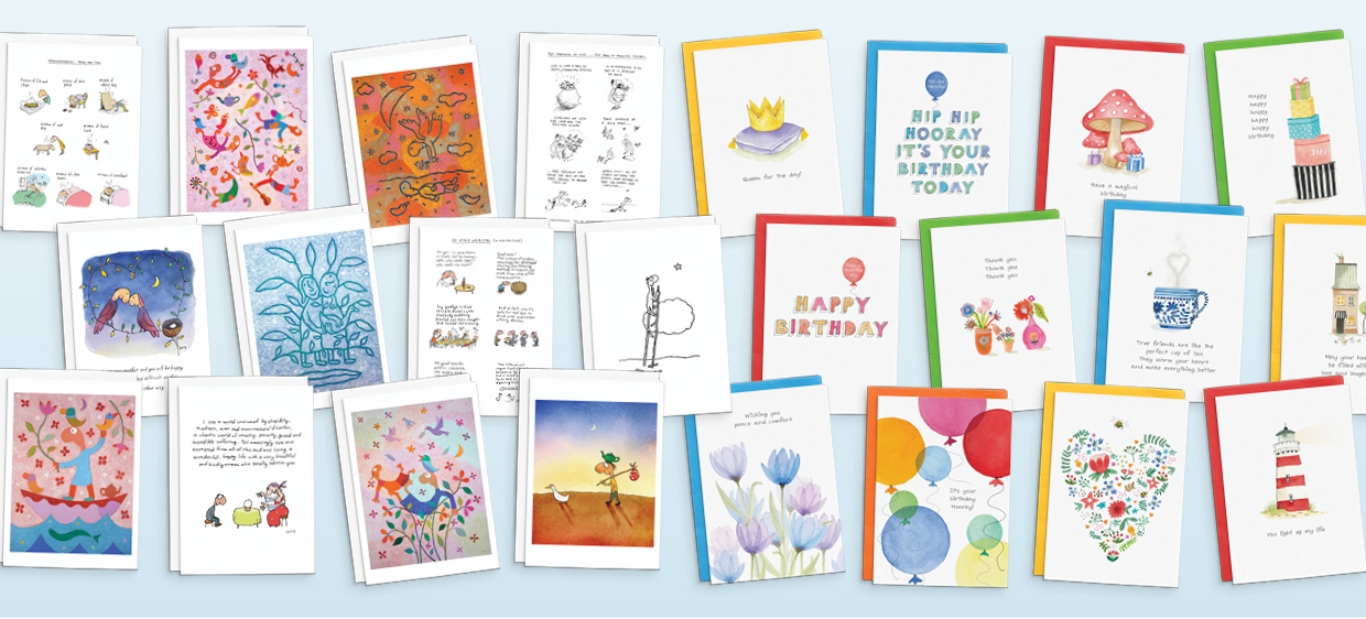 A colourful selection of Affirmations greeting cards