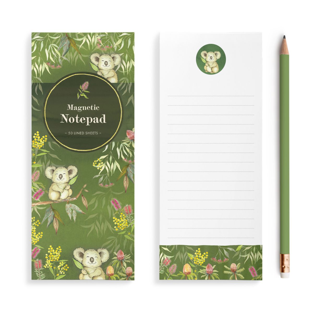 Illustrated magnetic notepad and pencil