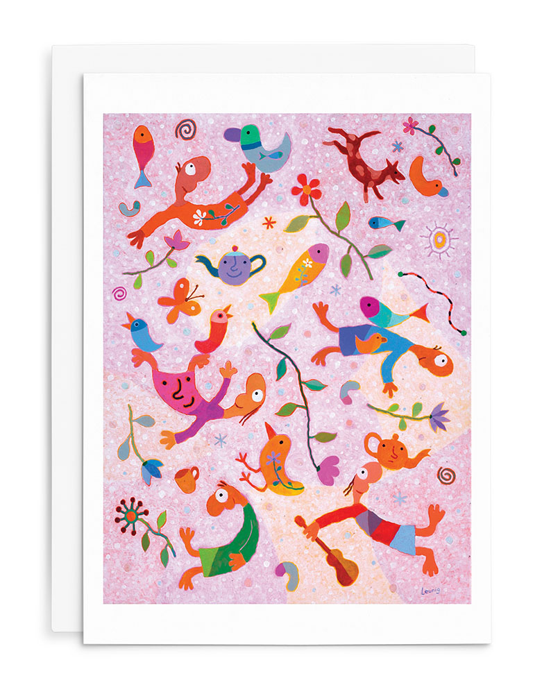 Leunig The Woes Of The Whirled greeting card with colourful birds and figures