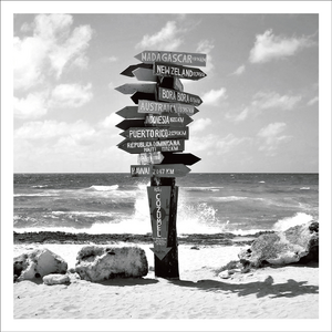 AGCP055 - International Sign Post On A Beach - Photographic Card