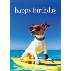 M138 - Happy Birthday - Dog Surfing Greeting Card