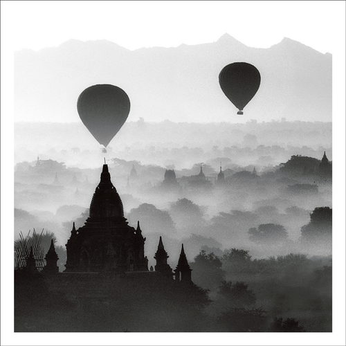 AGCP010 - Two Hot Air Balloons Over A City - Photographic Card