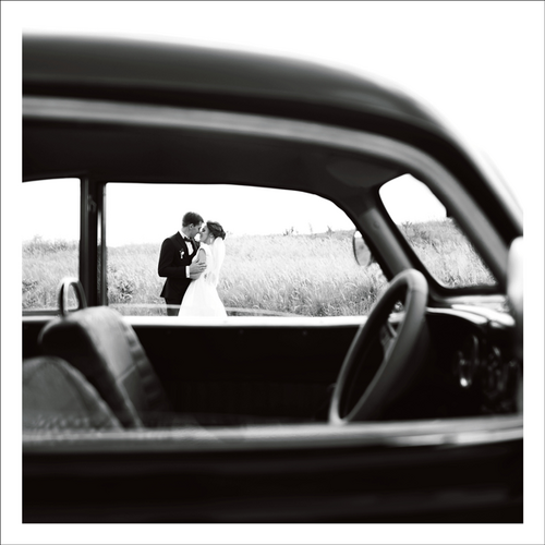 AGCP013 - Married Couple Seen Through Vintage Car Window - Photographic Card