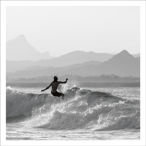 AGCP028 - Surfing Waves With Mountain Backdrop - Photographic Card