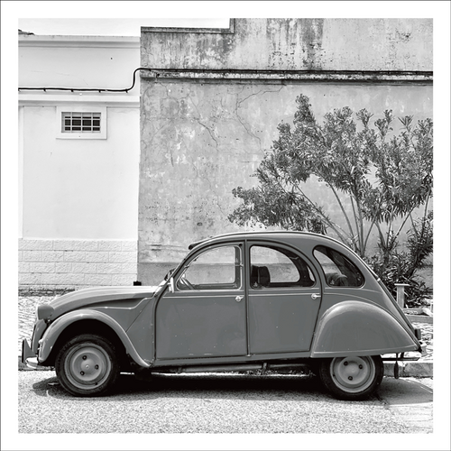 AGCP037 - Vintage Car Parked On The Street In Front Of Old Buildings - Photographic Card