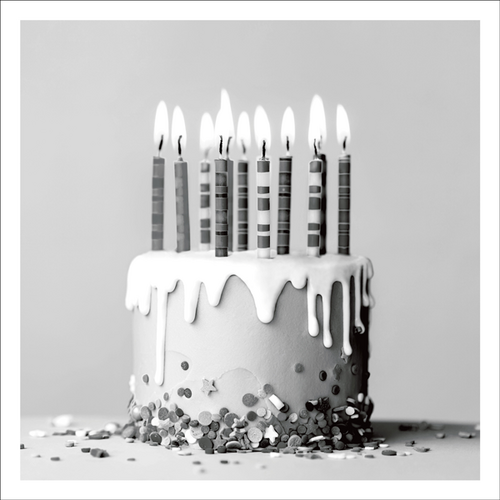 AGCP043 - Birthday Cake With Lit Candles, Icing And Confetti - Photographic Card