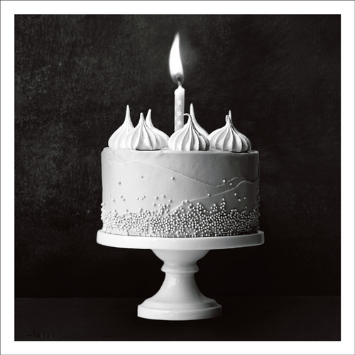 AGCP044 - Birthday Cake On Display Stand With Lit Candle - Photographic Card