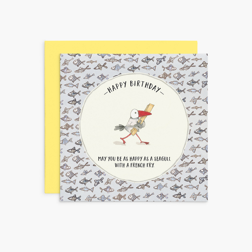 K150 - Seagull with French Fry - Twigseeds Birthday Card