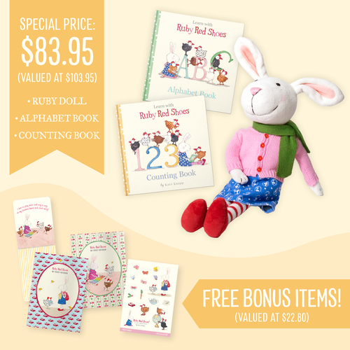 Ruby Red Shoes Doll and Alphabet and Counting Books Bundle