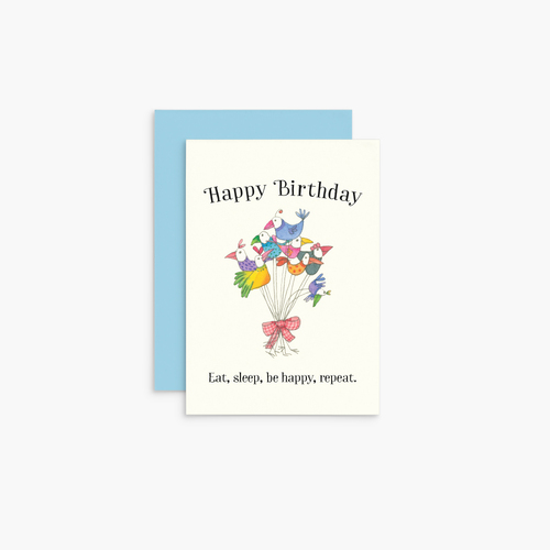 T355 - Eat, Sleep, Be Happy  - Twigseeds Mini Birthday Card